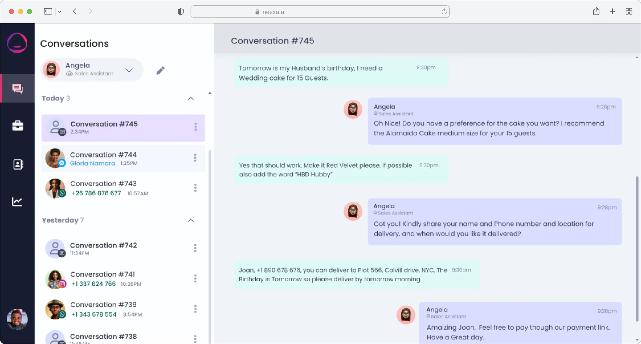 Neexa Chat History Dashboard UI